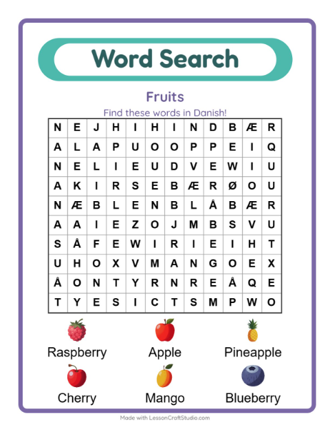 Picture word search – Fruits