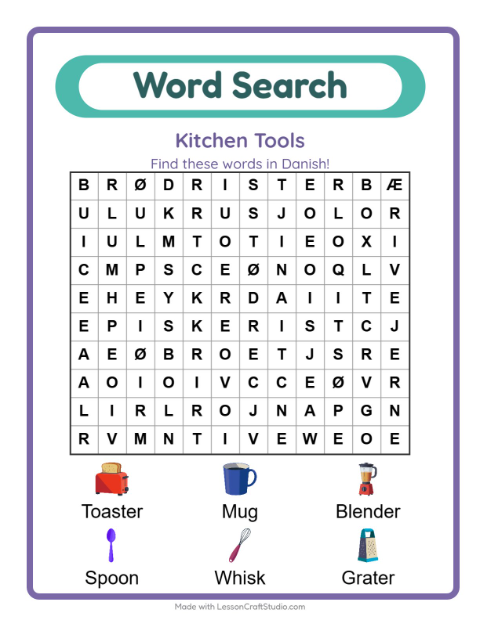 Picture word search – Kitchen Tools