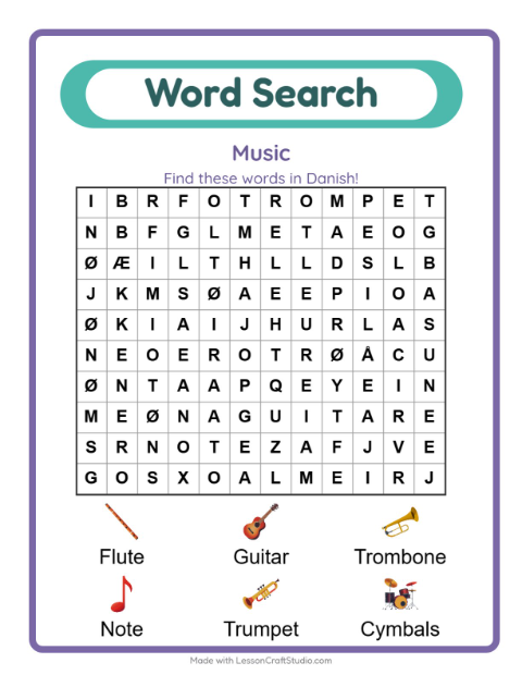 Picture word search – Musical Instruments