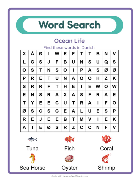 Picture word search – Ocean Life