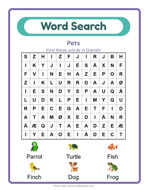 Picture word search – Pets