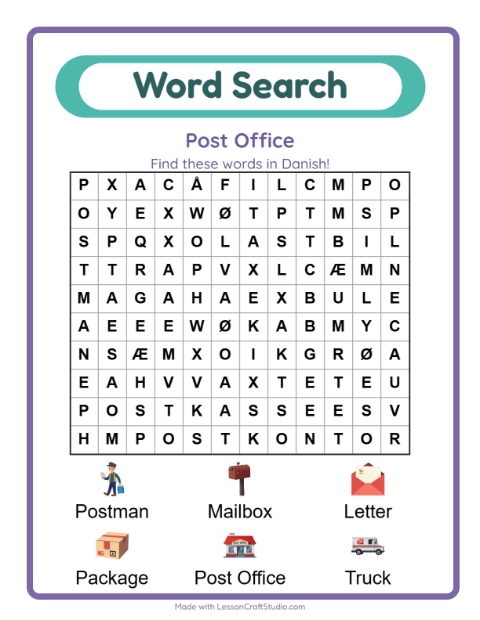 Preview of Danish Words for Letters, Parcels and the Postman