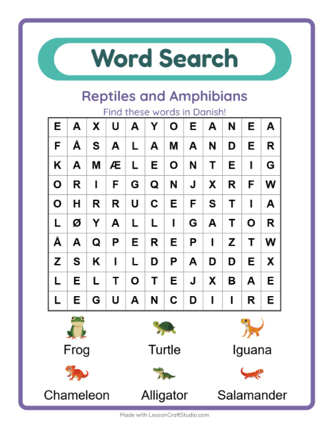 Picture word search – Reptiles and Amphibians
