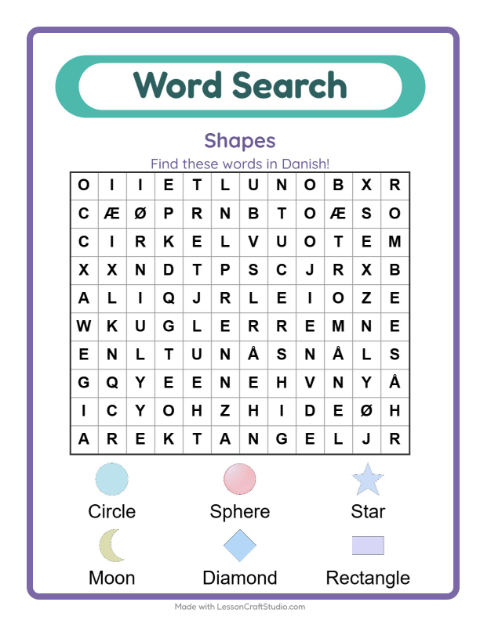 Picture word search – Shapes