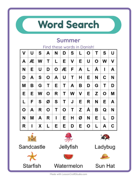 Picture word search – Summer