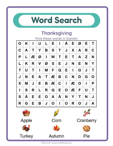 Picture word search – Thanksgiving