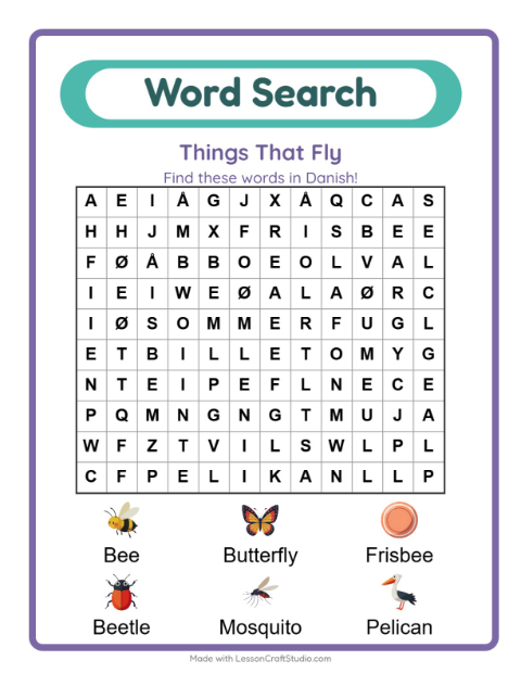 Picture word search – Things That Fly