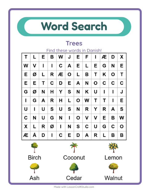 Picture word search – Trees