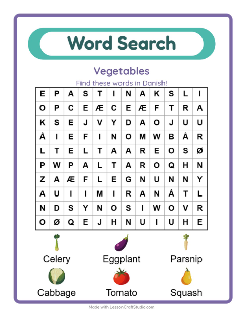 Picture word search – Vegetables