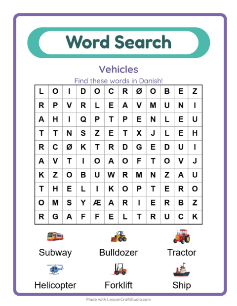 Picture word search – Vehicles