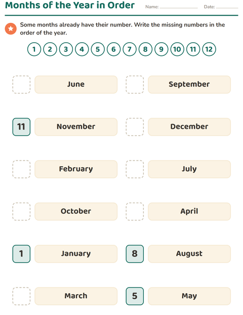 Preview of Days and Months worksheet for grade 1