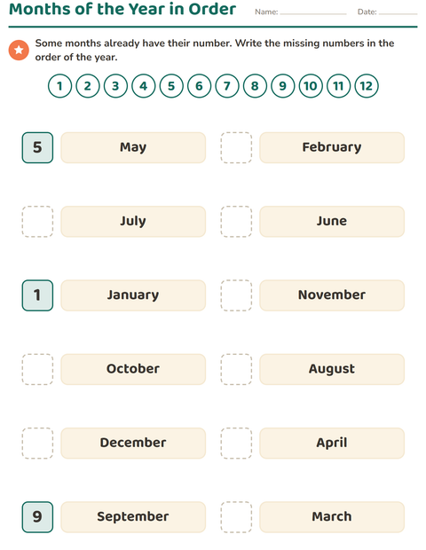 Preview of Days and Months worksheet for grade 1