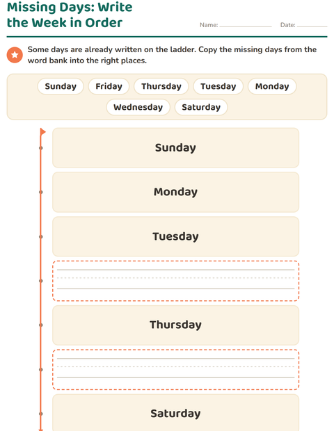 Preview of Days and Months worksheet for kindergarten