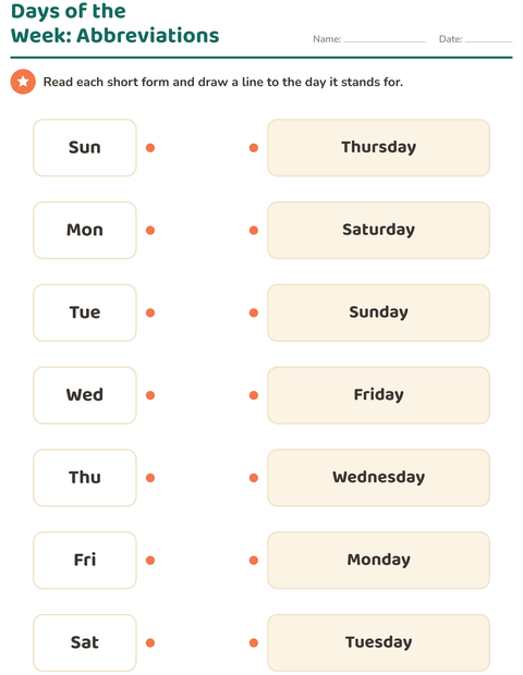 Preview of Days and Months worksheet for grade 1