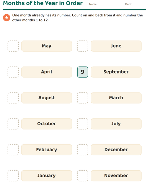 Preview of Days and Months worksheet for grade 1