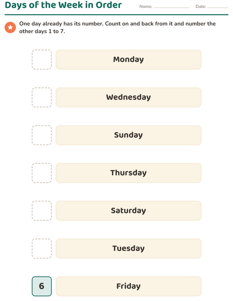 Preview of Days and Months worksheet for kindergarten