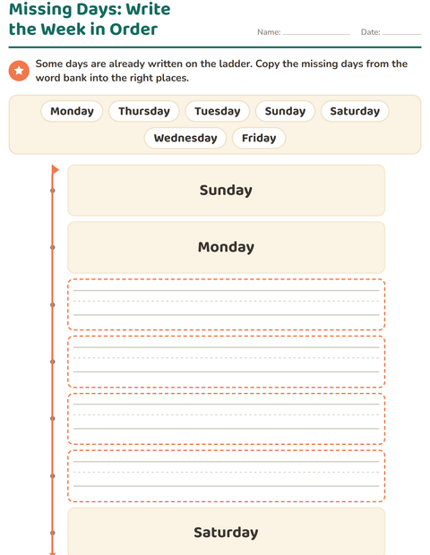 Preview of Days and Months worksheet for kindergarten