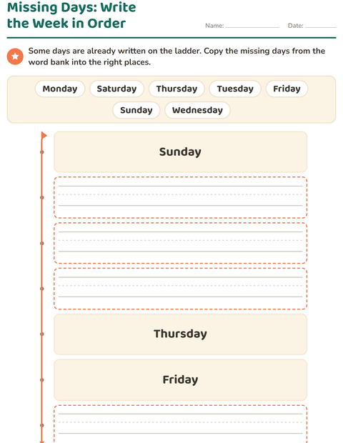 Preview of Days and Months worksheet for kindergarten