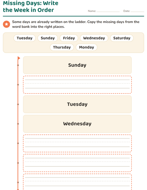Preview of Days and Months worksheet for kindergarten