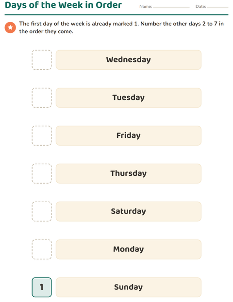Days of the Week in Order