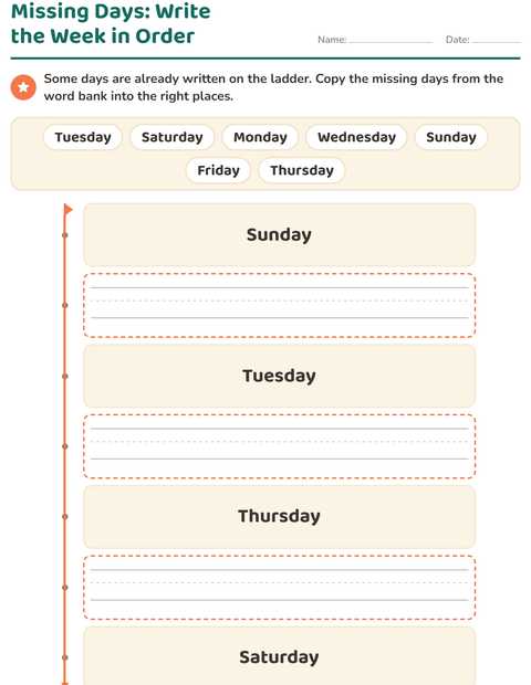 Preview of Days and Months worksheet for kindergarten