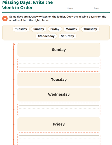 Missing Days: Write the Week in Order