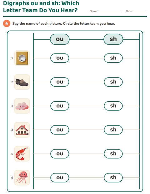 Preview of Digraphs worksheet for grade 1