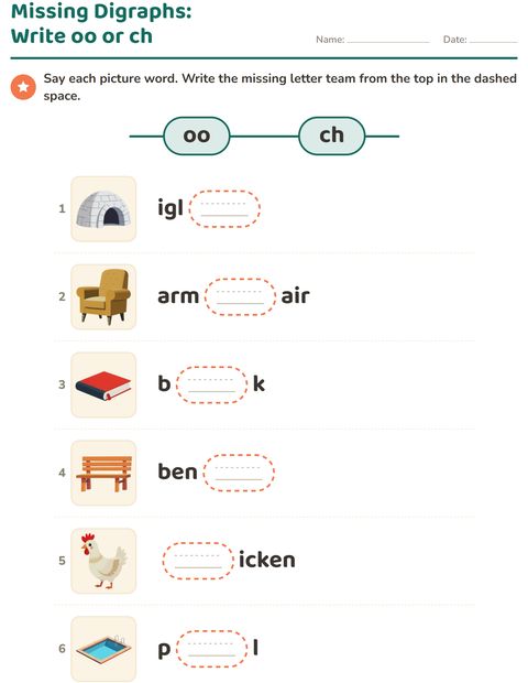 Preview of Digraphs worksheet for grade 1