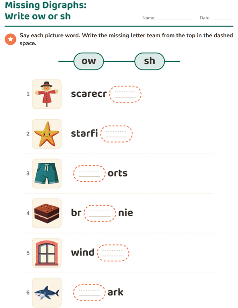 Preview of Digraphs worksheet for grade 1