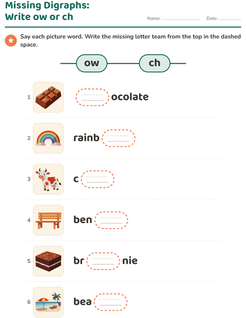 Preview of Digraphs worksheet for grade 1