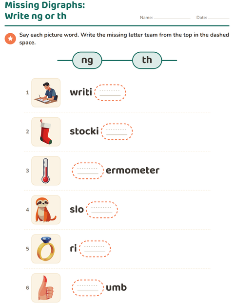 Preview of Digraphs worksheet for grade 1