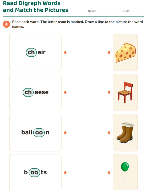 Preview of Digraphs worksheet for grade 1