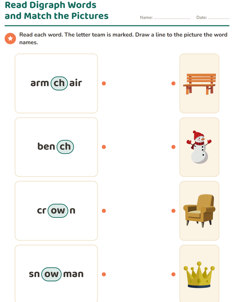 Preview of Digraphs worksheet for grade 1