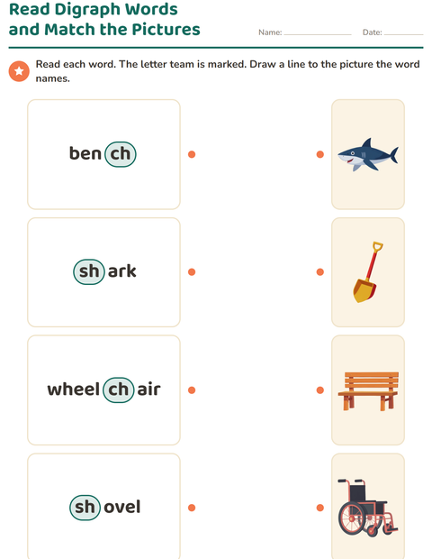 Preview of Digraphs worksheet for grade 1