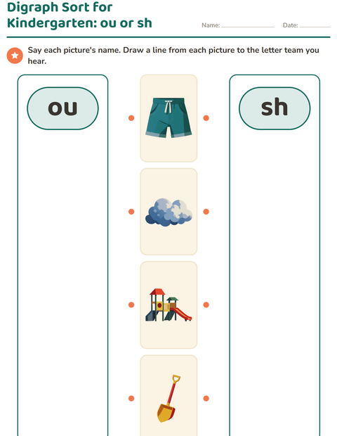 Preview of Digraphs worksheet for kindergarten