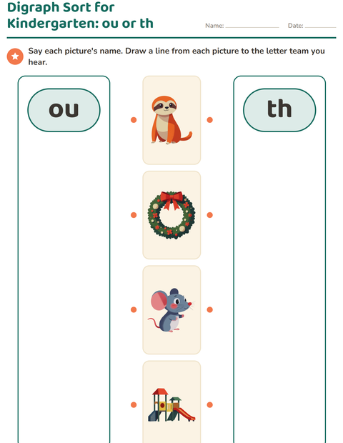 Preview of Digraphs worksheet for kindergarten