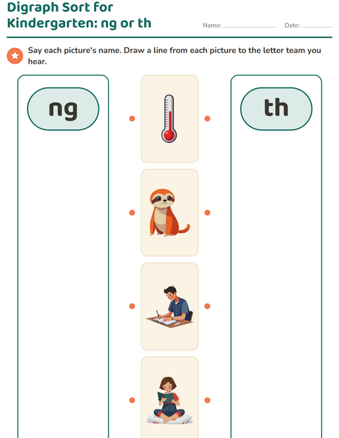 Preview of Digraphs worksheet for kindergarten
