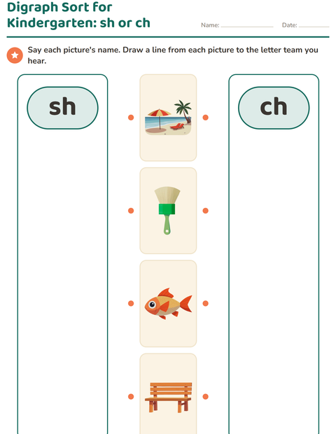 Preview of Digraphs worksheet for kindergarten
