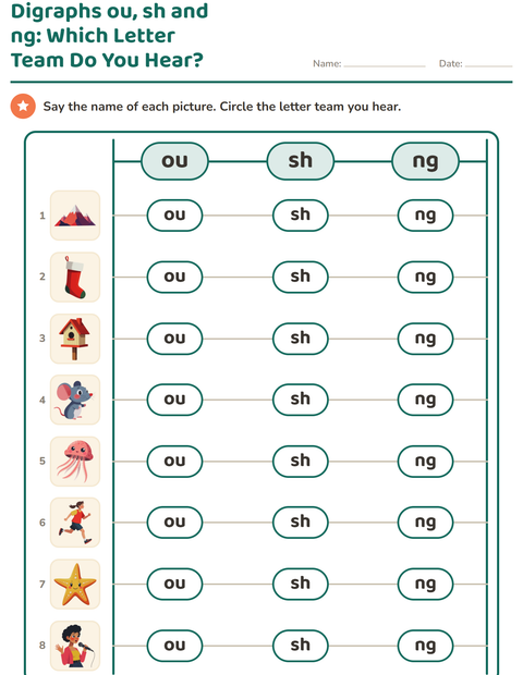 Preview of Digraphs worksheet for grade 1