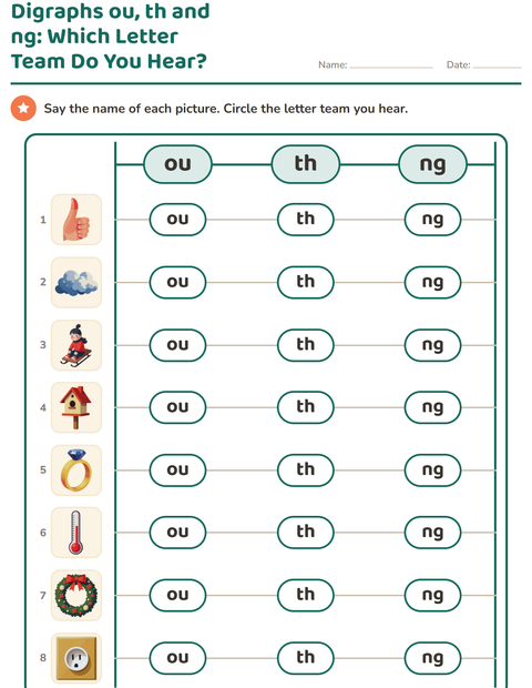 Preview of Digraphs worksheet for grade 1