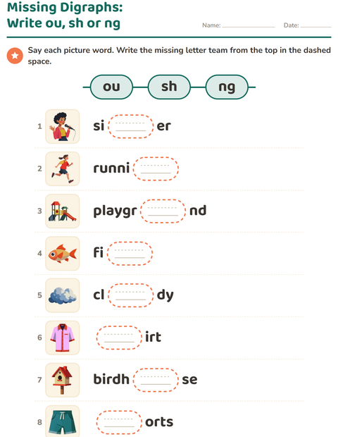 Preview of Digraphs worksheet for grade 1