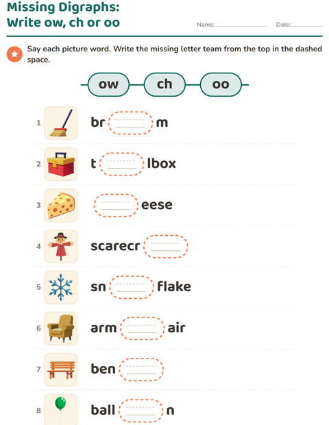 Preview of Digraphs worksheet for grade 1