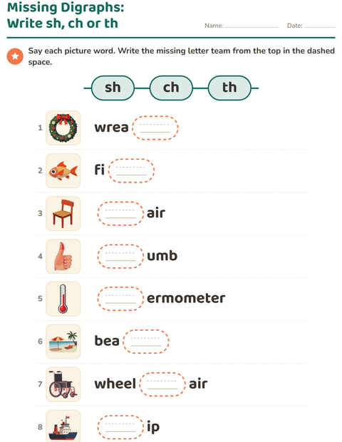 Preview of Missing Digraphs: Write sh, ch or th