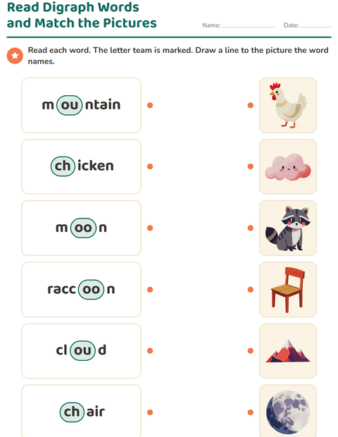Preview of Digraphs worksheet for grade 1