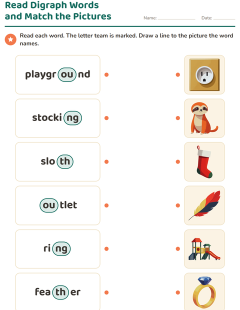 Preview of Digraphs worksheet for grade 1