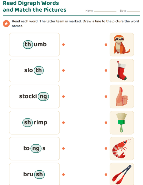 Preview of Digraphs worksheet for grade 1
