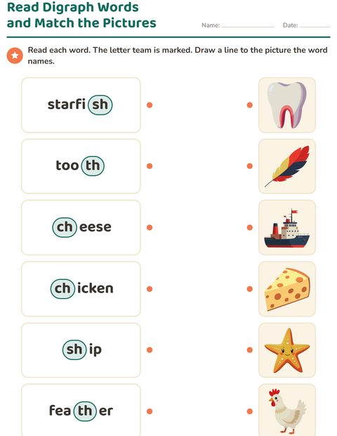 Read Digraph Words and Match the Pictures