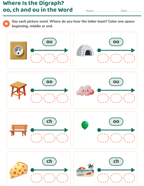 Preview of Digraphs worksheet for grade 1