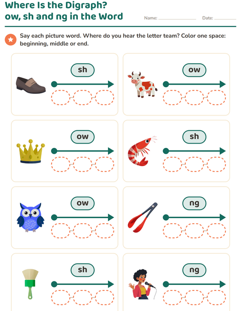 Preview of Digraphs worksheet for grade 1