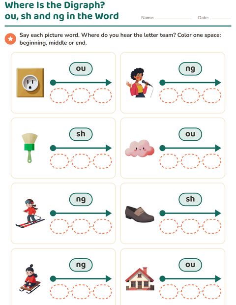Preview of Digraphs worksheet for grade 1
